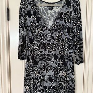 Black and white mock-wrap dress